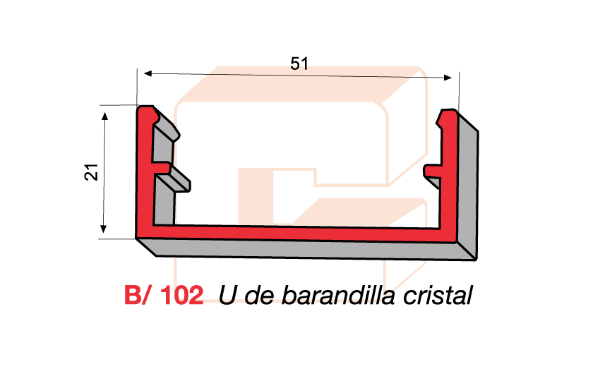 B/102 U de barandilla cristal