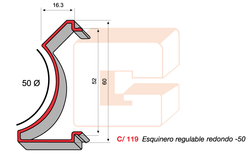 C/119 Esquinero regulable redondo -50